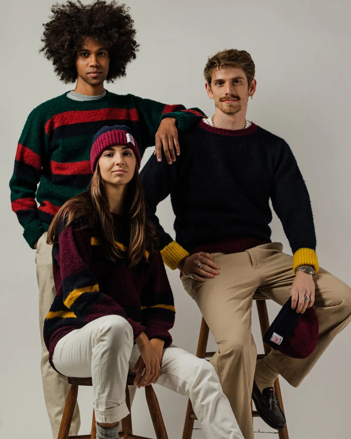 J. Press Shaggy Dog Sweater - Blue/Bordeaux/Green Stripe